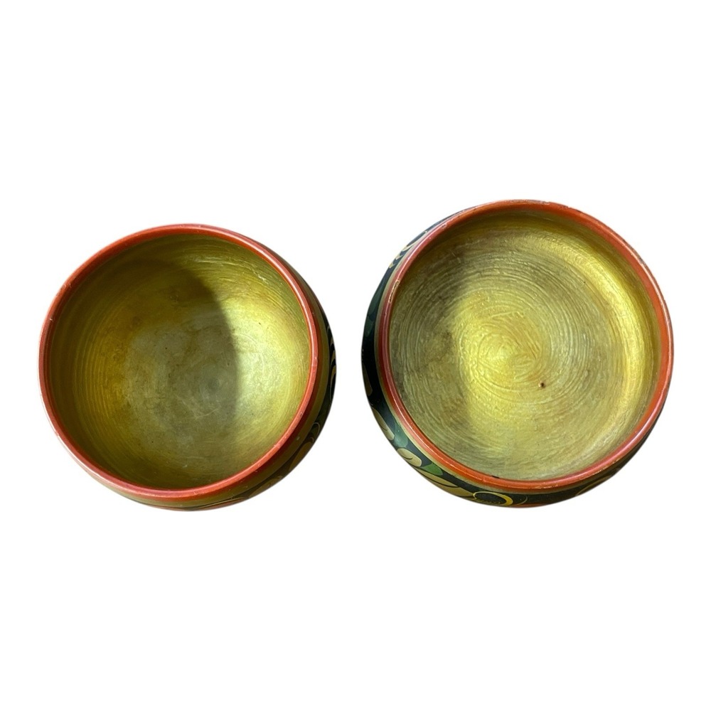 Russian‎ Wooden Lacquered Bowls Hand Painted 2 Piece Set - Picture 2 of 5